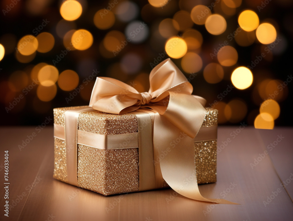 A closeup of a shiny, red gift box with a perfectly tied silver bow on top. A closeup of a shiny, red gift box with a perfectly tied silver bow on top.