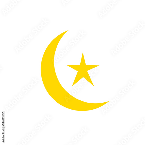 Yellow crescent moon and stars ramadan theme