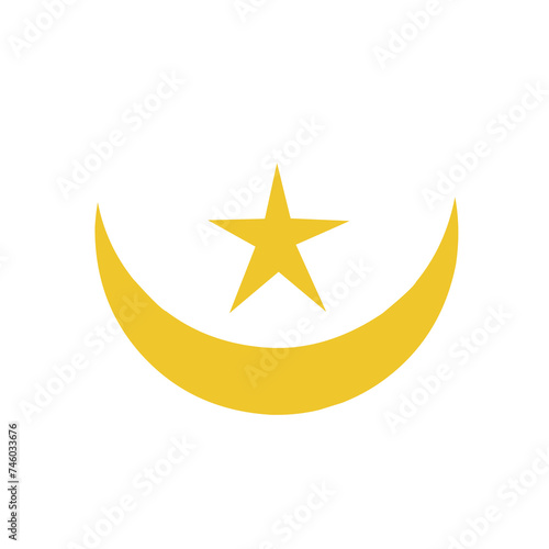 Yellow crescent moon and stars ramadan theme