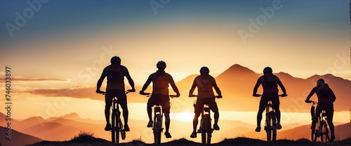 Exploring Majestic Peaks: Captivating Low-Angle Shot of Cross-Country Bikers Embarking on a Mountainous Adventure During the Sunset © Being Imaginative
