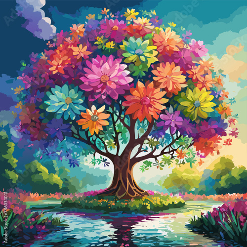 Colourful Floral Doodle Tree