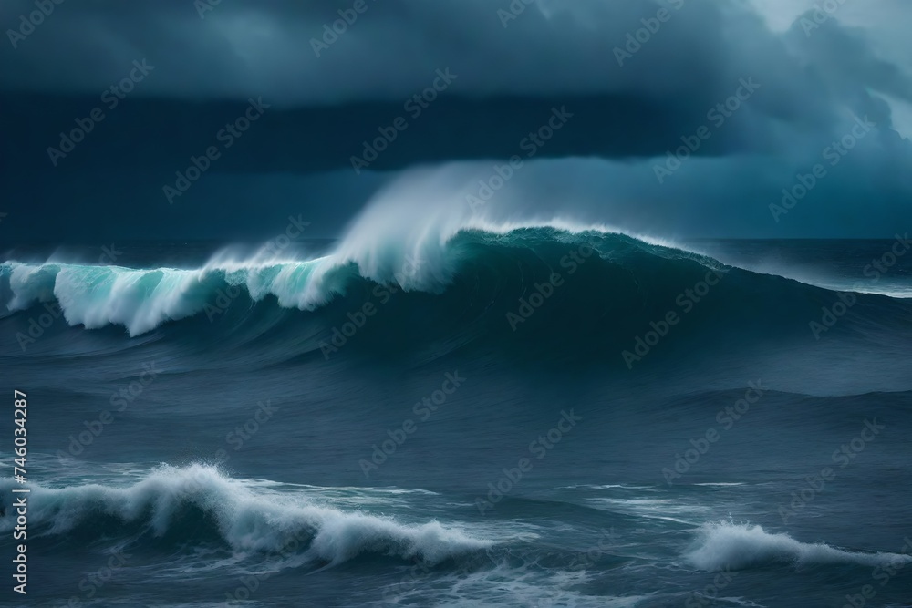 a realistic seascape during a fierce storm,