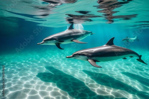 underwater scene depicting a pod of dolphins © Rao
