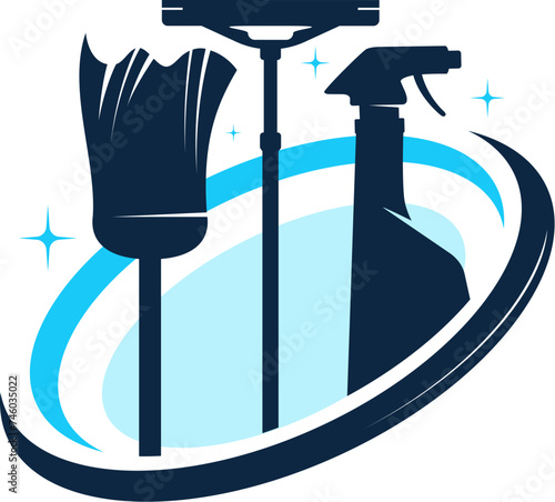 Cleaning tool in a circle symbol of a cleaning company