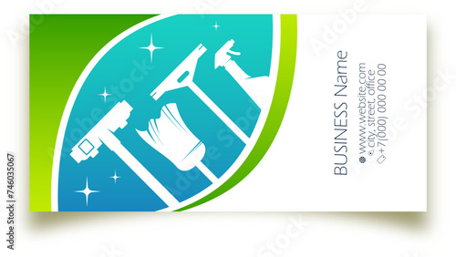 Business card for eco cleaning concept with water drop and tool