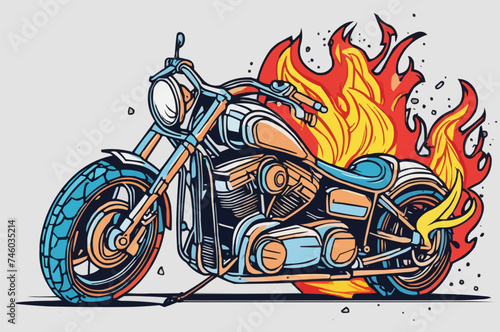  a broken motorcycle with fire in an accident