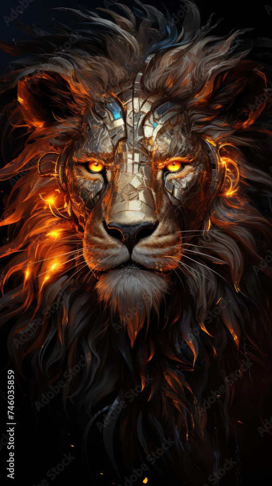Fire lion for modern poster or tattoo. Fire lion for modern poster or tattoo.