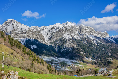 Col de la Forclaz or Col de la Forclaz de Montmin is a 1157-meter-high mountain pass in French Alps. It is located in Auvergne-Rhone-Alpes region in Haute-Savoie department. Haute-Savoie, France. © dbrnjhrj