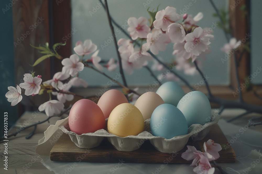 Easter background with Easter eggs and spring flowers. Easter background with Easter eggs and spring flowers.