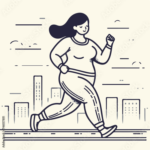vector illustration of a plus-size woman jogging