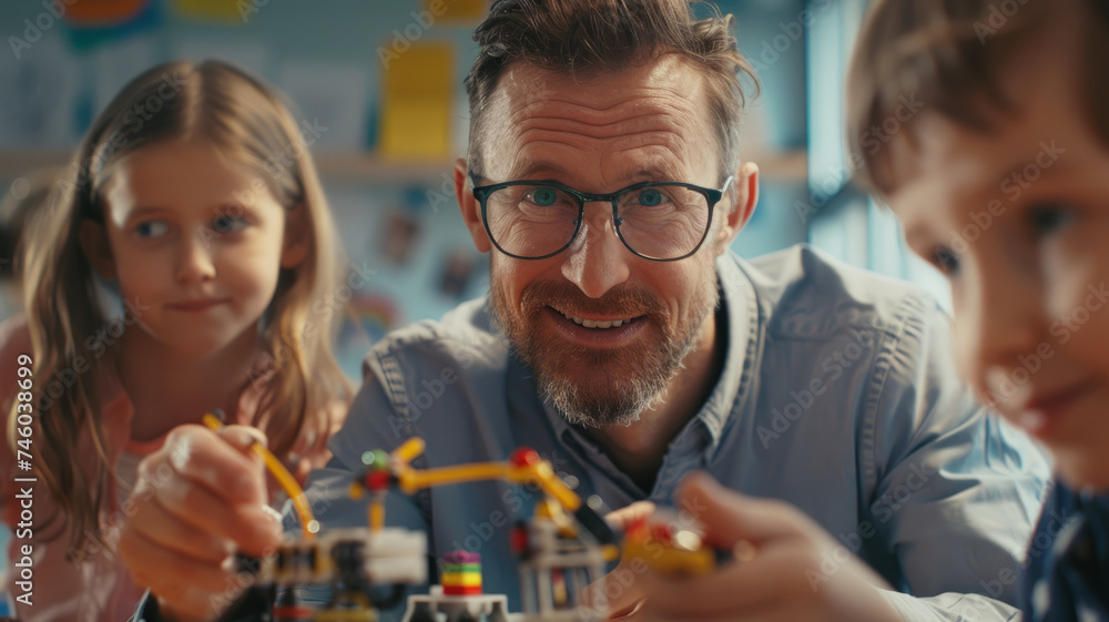 A group of students learning robotics in a classroom. A group of students learning robotics in a classroom.