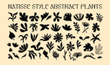 Mattise style abstract plants cutouts shapes and forms elements set. Simple flowers and leaves vector illustration collection, different types of floral decorative elements kit for design, poster 