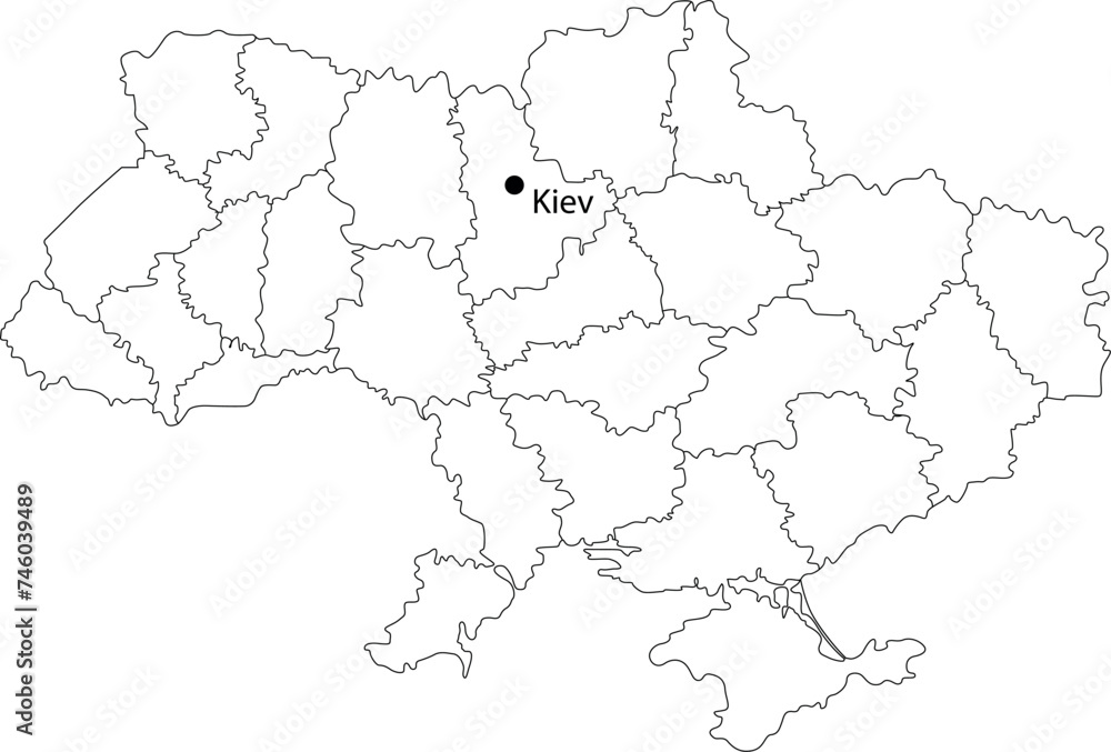Line map of Ukraine. European country. Kyiv is the capital of Ukraine.