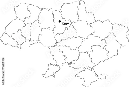 Line map of Ukraine. European country. Kyiv is the capital of Ukraine.