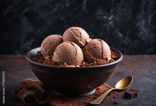 Plate of chocolate ice cream scoops © orelphoto
