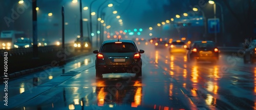 a car driving on a wet road