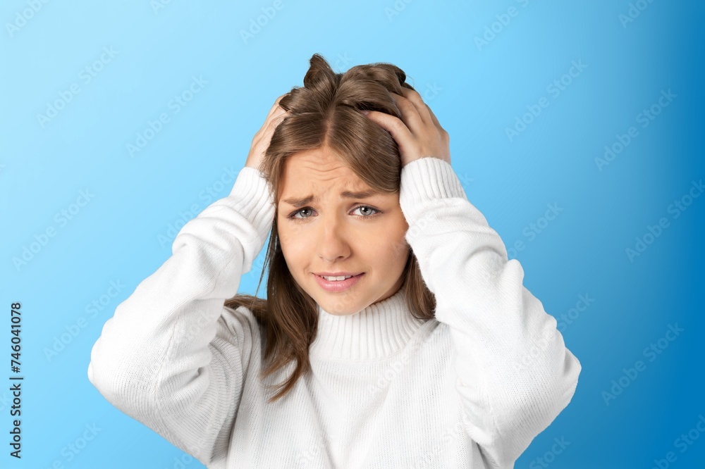 Sad young girl looks disappointed, feels bad Sad young girl looks disappointed, feels bad