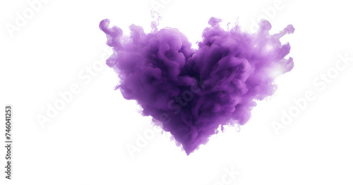 Purple heart shaped smoke isolated on transparent background. A heart explosion photo