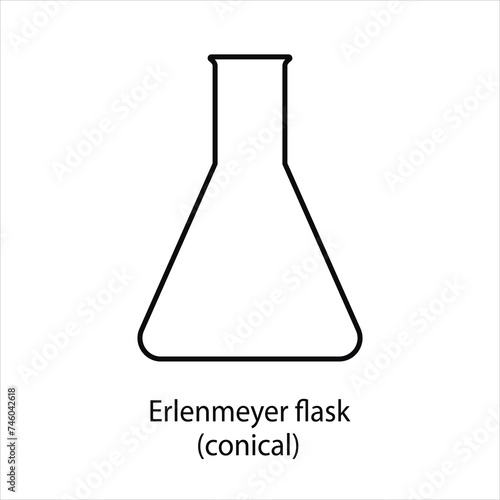 Schematic image of a conical Erlenmeyer flask on a white background. Vector.
