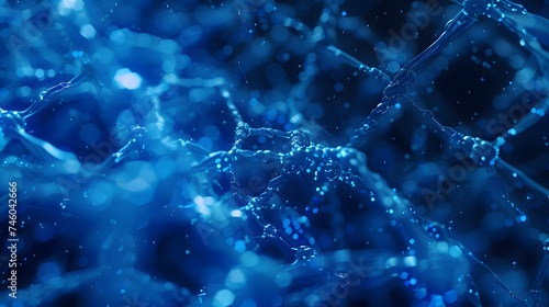 Futuristic blue nanotechnology with glowing lattice-like structure.