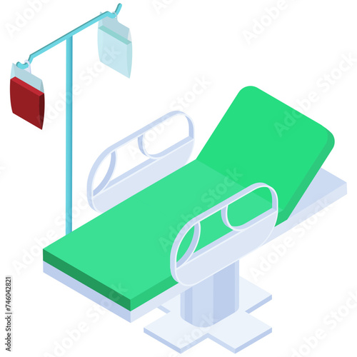 Isometric Hospital Bed with IV Pole