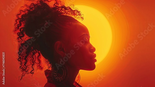 Portrait of the young black woman. Animation African beauty. Orange color illustration isolated background.
