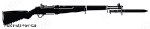 Vector illustration of the M1 Garand rifle with M1905 bayonet on the white background.Black. Right side. photo