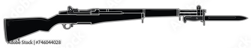 Vector illustration of the M1 Garand rifle with M1905 bayonet on the white background.Black. Right side.