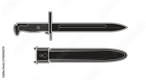 Vector illustration of the american M1905 bayonet on the white background. Black.