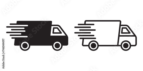 Delivery Truck icon. Express delivery trucks icons. Fast shipping truck. Free delivery 24 hours. Speedy delivery van, Logistic trucking sign.