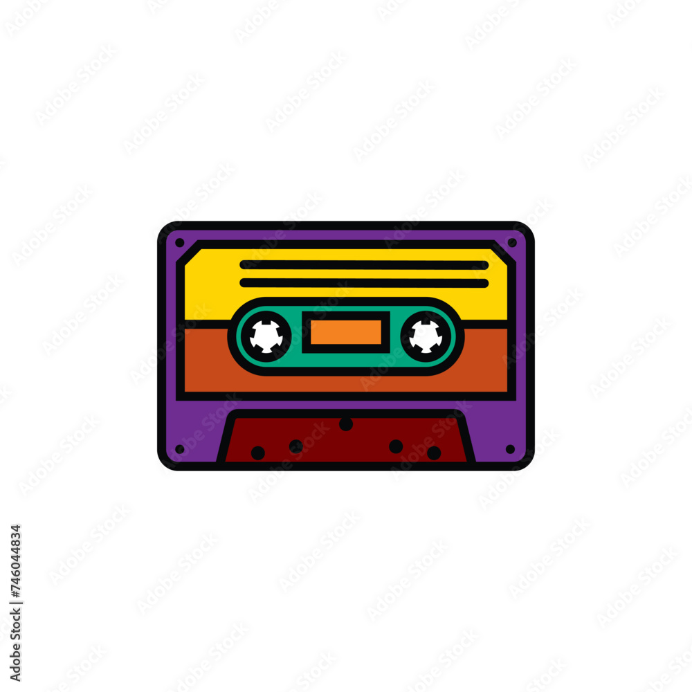 Original vector illustration. The contour icon of a retro audio cassette.