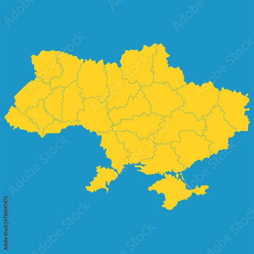 Yellow blue map of Ukraine. European country.