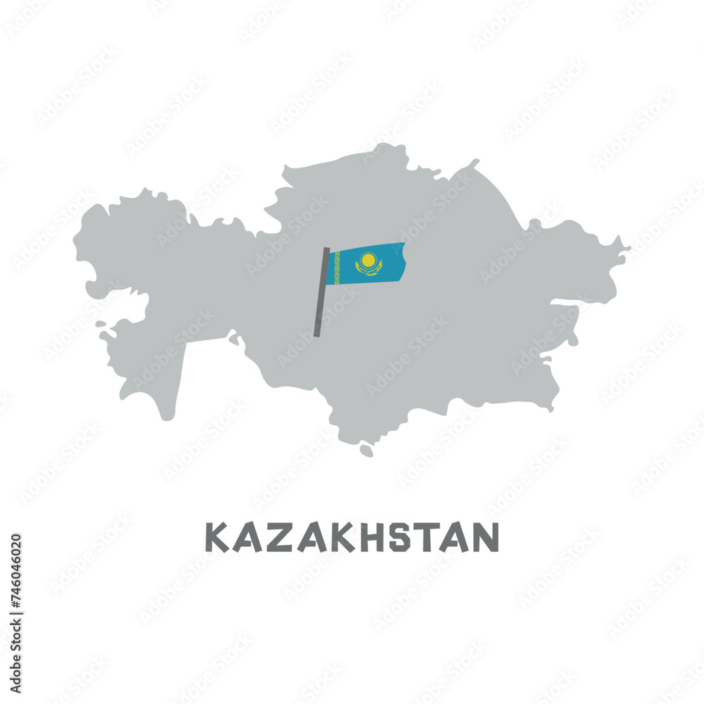 Kazakhstan vector map with the flag inside. Map of the Kazakhstan with the national flag isolated on white background. Vector illustration. Every country in the world is here