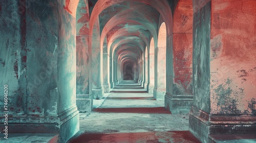 a long corridor with arches and pillars