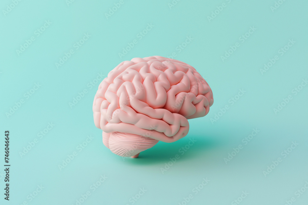 Human brain anatomical 3d render on pastel background. Memory, mind, intelligence, science concept. Medical organ, medicine, mental health, psychology, brain diseases. Minimal creative composition Human brain anatomical 3d render on pastel background. Memory, mind, intelligence, science concept. Medical organ, medicine, mental health, psychology, brain diseases. Minimal creative composition