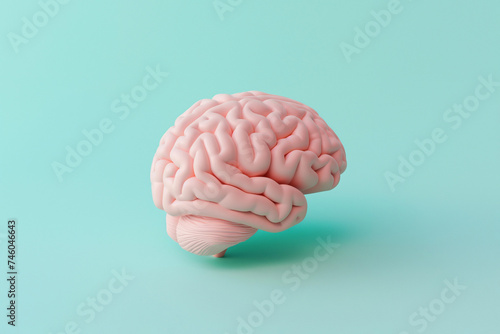 Human brain anatomical 3d render on pastel background. Memory, mind, intelligence, science concept. Medical organ, medicine, mental health, psychology, brain diseases. Minimal creative composition