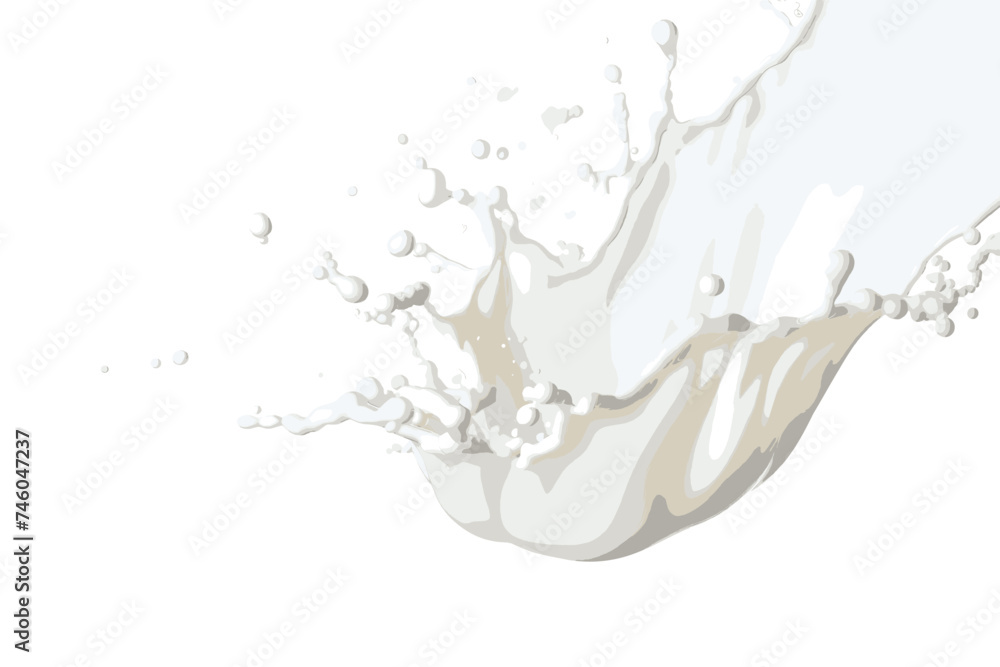 White milk wave splash with splatters and drops. Isolated liquid dynamic motion with scatter droplets, pouring dairy product. Element for package design, promo ad, Realistic 3d vector illustration