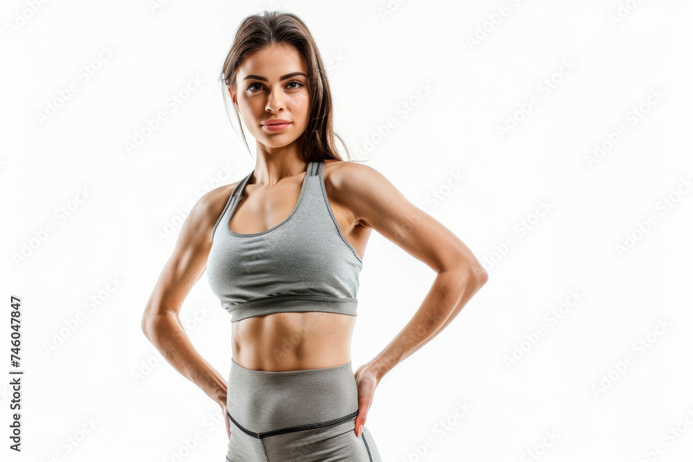 Portrait of smart woman posing for exercise isolated on white background, wearing sport shirt for workout at fitness, healthy body. Portrait of smart woman posing for exercise isolated on white background, wearing sport shirt for workout at fitness, healthy body.