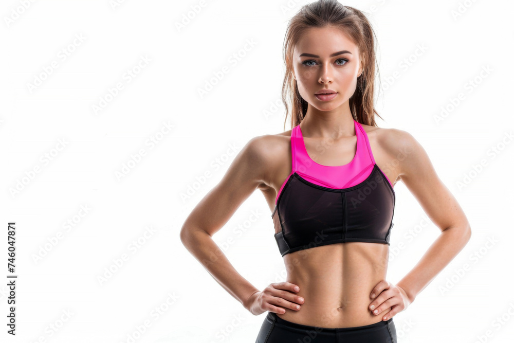 Portrait of smart woman posing for exercise isolated on white background, wearing sport shirt for workout at fitness, healthy body. Portrait of smart woman posing for exercise isolated on white background, wearing sport shirt for workout at fitness, healthy body.