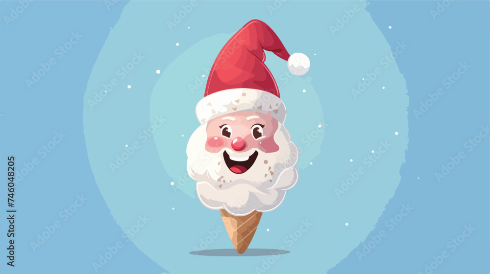 Funny smiling happy Ice cream christmas hat.Vector 