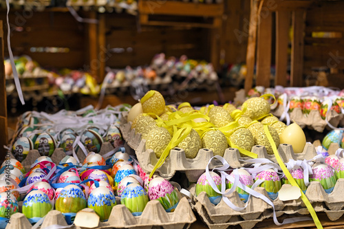 Traditional Easter market with colorful and painted easter eggs in Vienna Austria