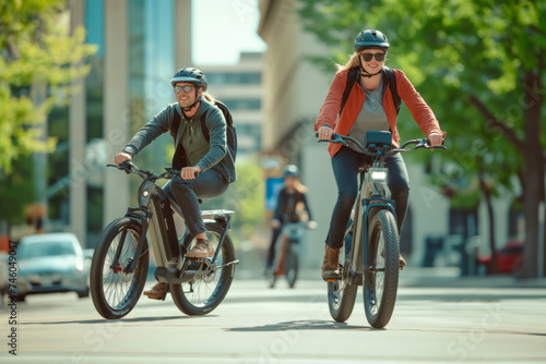 Couple with an ebike on a walk