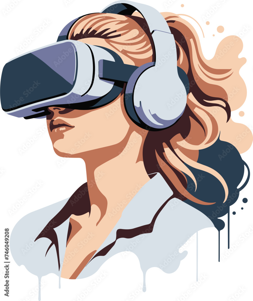 Isolated woman wearing Virtual Reality VR headset illustration on ...