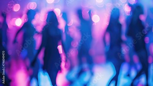 Generative AI, blurred background, happy student people dancing in disco club. Nightlife concept.