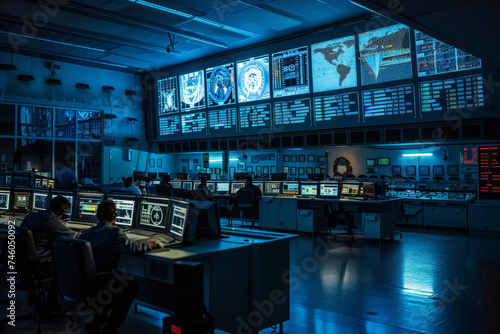 Air traffic controllers navigation system screen showing aircraft positions and data within a control centers operations room to ensure the safety of aircraft flights