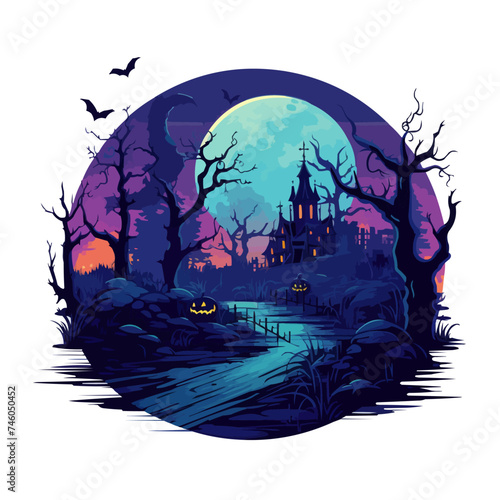 Halloween night landscape with moon isolated vector