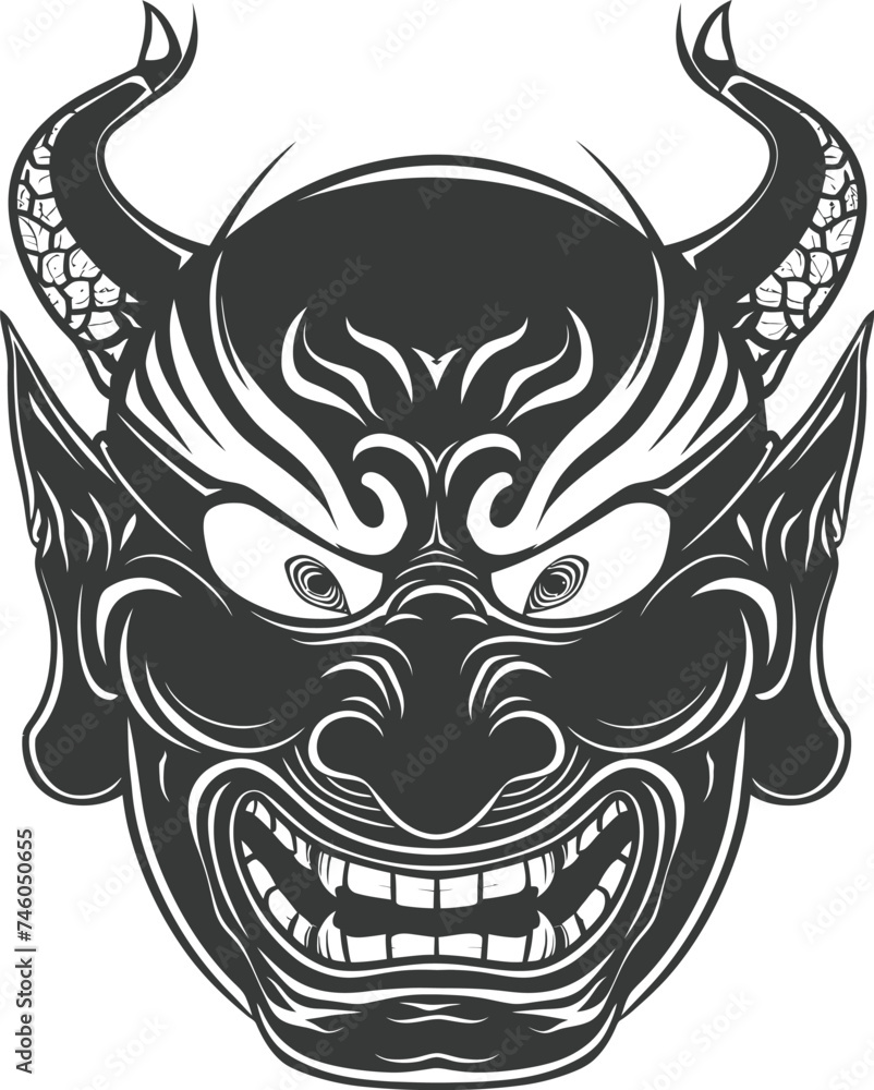 Silhouette Japanese Traditional Mask Hannya Mask black color only