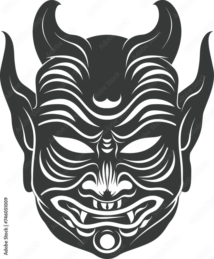 Silhouette Japanese Traditional Mask Tengu Mask black color only