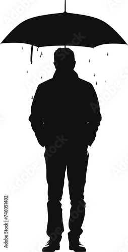 Silhouette man with umbrella during drizzle black color only