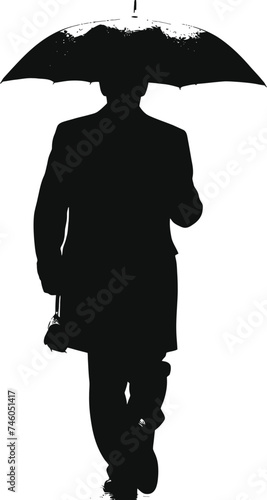 Silhouette man with umbrella during drizzle black color only